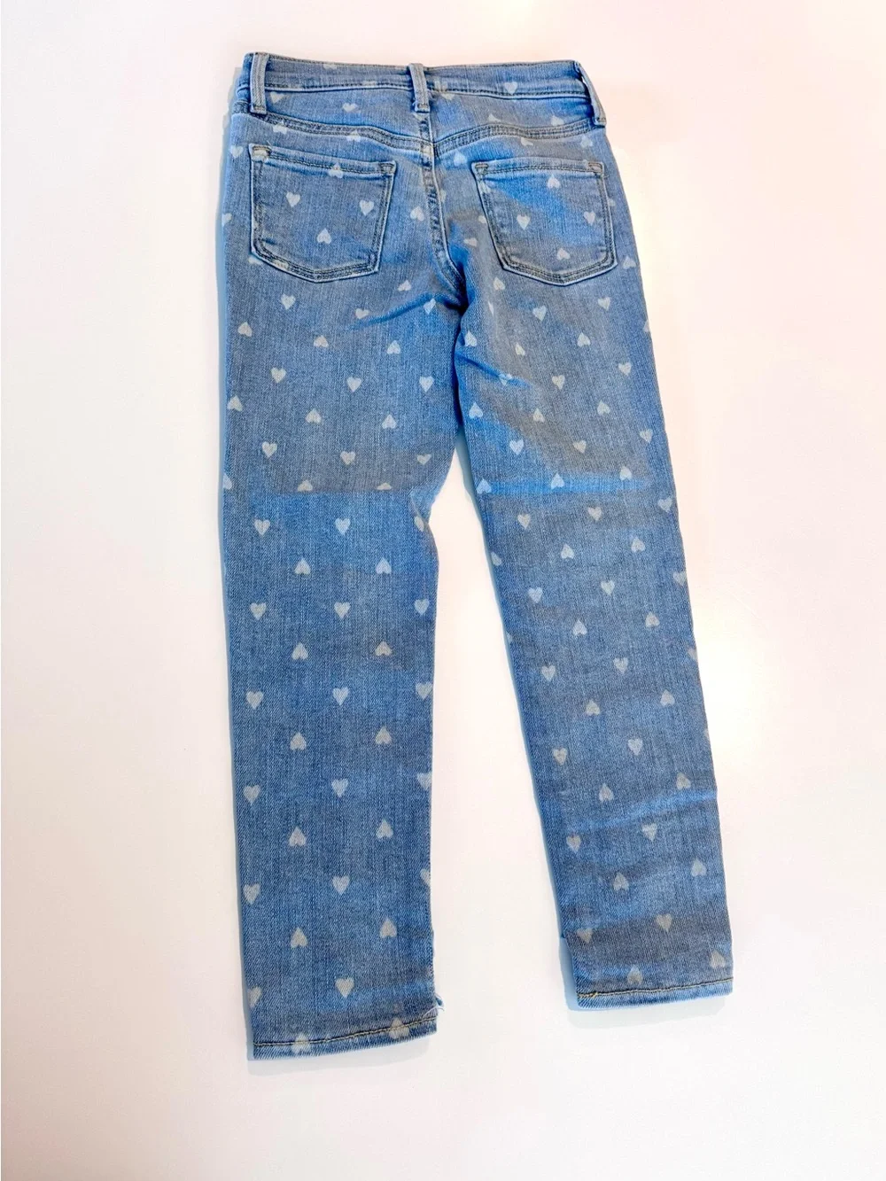 Old Navy Light Blue Heart-Print Girls’ Jeggings High-Rise 360 Stretch, size 8